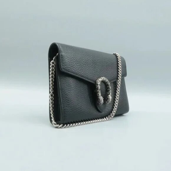 100% Authentic GUCCI Dionysus Black Leather Shoulder Bag - Picture 3 of 12